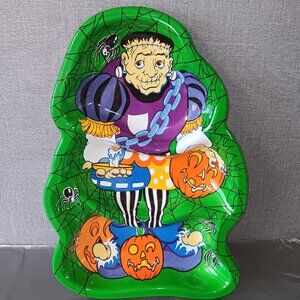 VTG Frankenstein HALLOWEEN CANDY DISH Party Tray Cheryl Ann Johnson 90s Spiders